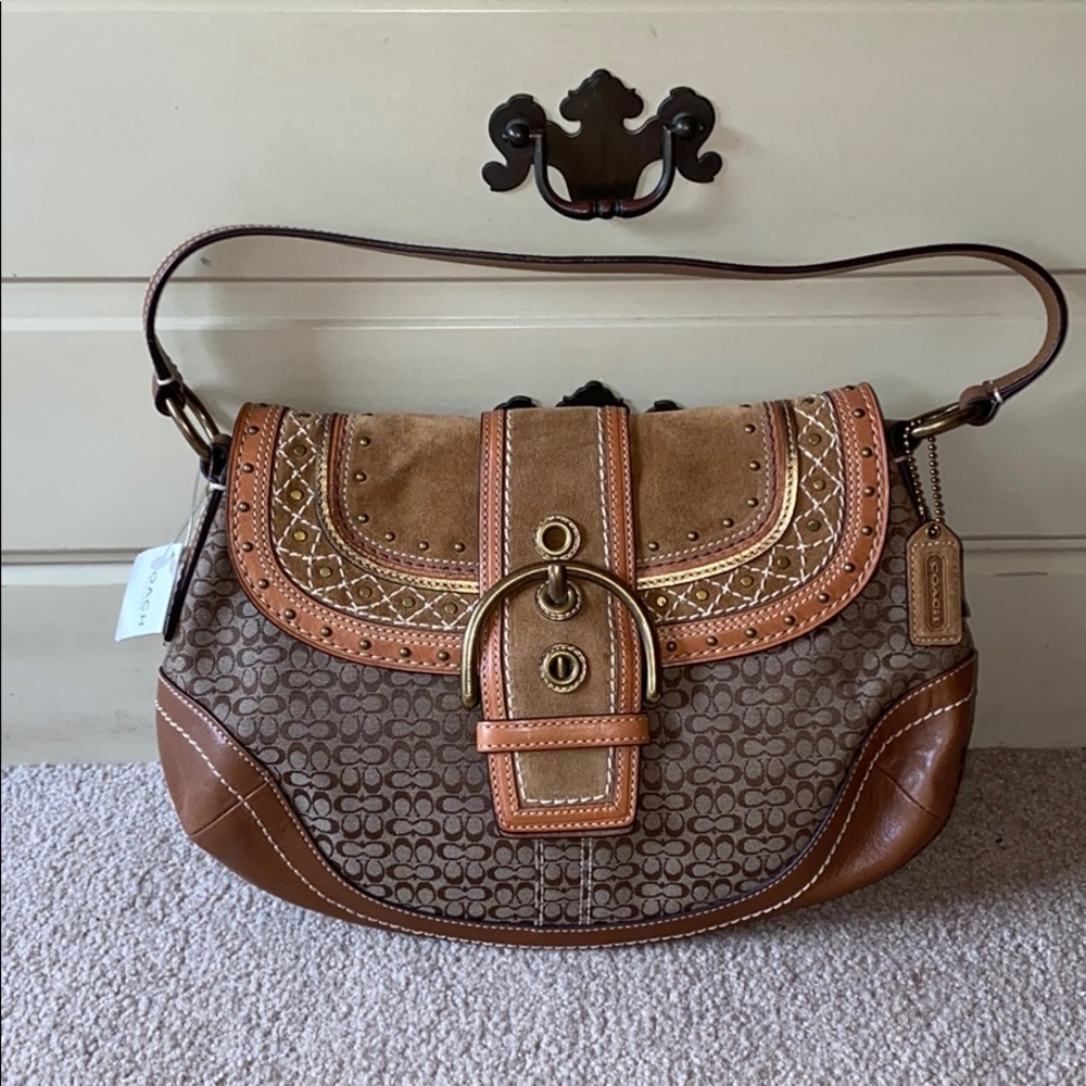 Coach Brown Soho Studded Flap Handbag